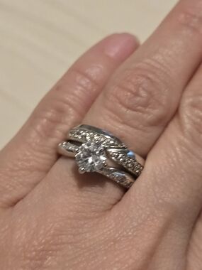 Silver- Toned Cubic Zirconia Bridal Ring Set - White